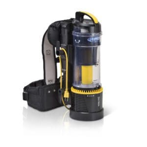 Black and yellow backpack vacuum cleaner.