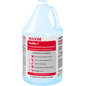 MAXIM Facility+ disinfectant cleaner gallon jug.