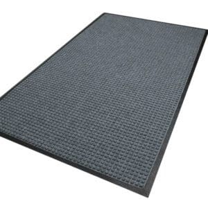 Gray textured mat with black border.